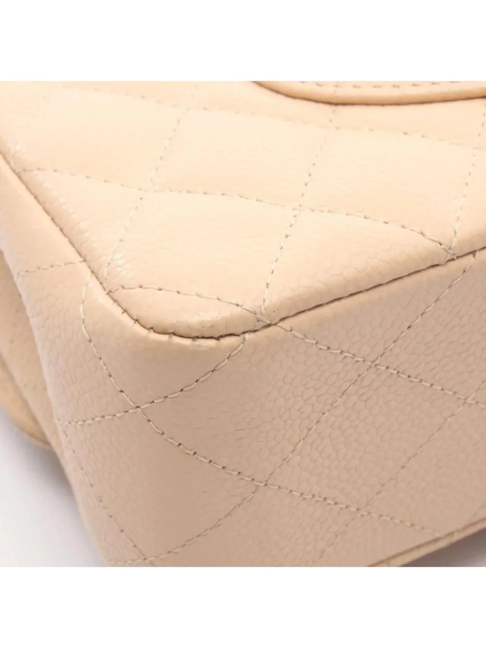 Chanel Shoulder Bag Quilted Double Flap Beige Caviar Leather Chain